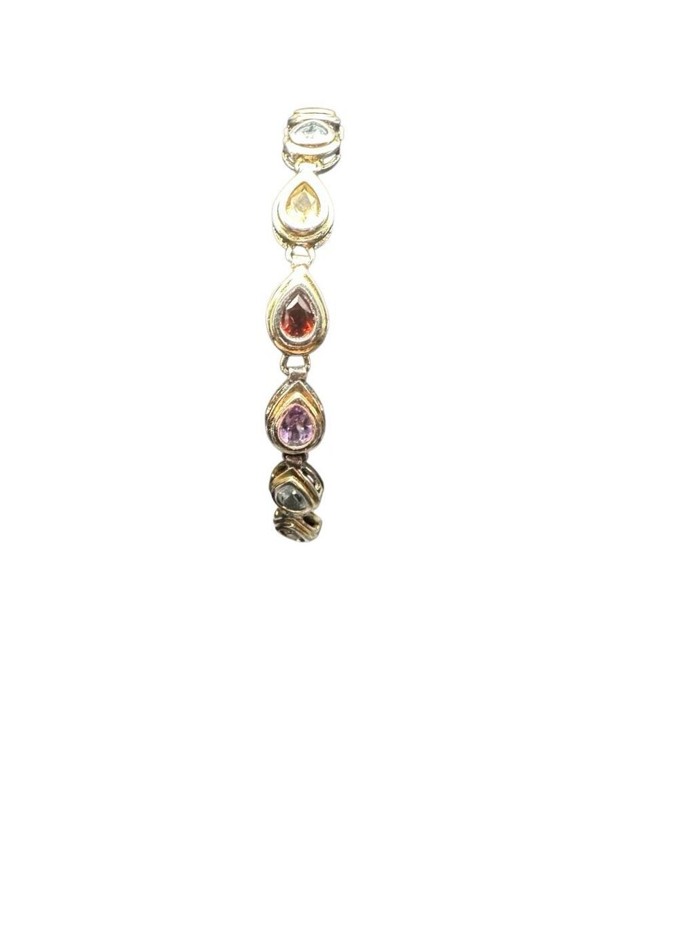 Vintage 925 Sterling Silver Vermeil Multi Gemstone Teardrop Tennis Bracelet